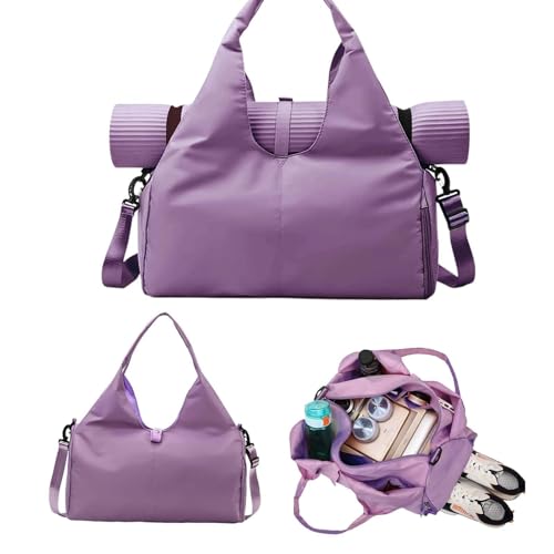 Gym Yoga Bag Damen Yogatasche Groß Workout-Tanz-Tragetasche,Sporttasche für Damen,Sport-Reisetasche,Mit versteckter Yogamattenhalterung und Schuhfach,Geeignet für Fitness, Yoga, Schwimmen usw (Lila)