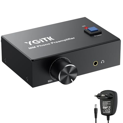 YGiTK Phono Vorverstärker M/M mit Lautstärkeregler und Netzschalter, Vorverstärker für Plattenspieler RCA Input & Output, Phono Preamp Plattenspieler-Vorverstärker mit Pegel mit DC 12V Netzteil