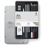 Winsor & Newton 490010 Skizzierstifte Set - 10 teilig - 3 Bleistifte - 2B, 6B, 8B, 4 Zeichenstifte, charcoal, Pierre noire, Sepia , white charocoal, Papierwischer, Radiergummi, Spitzer