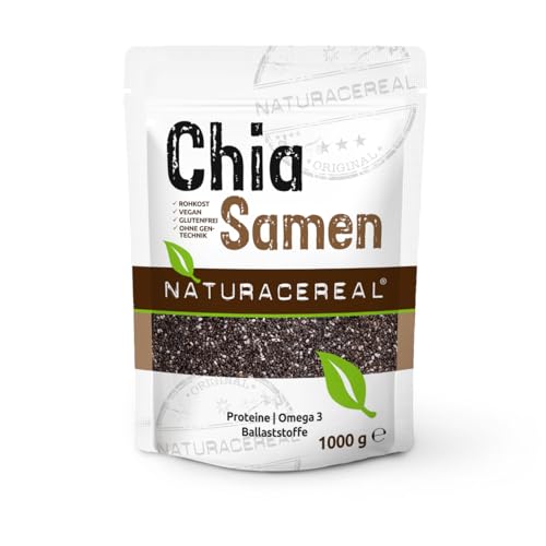 Naturacereal Chia Samen 1kg – Reich an Omega-3, Ballaststoffen & Quelle pflanzlichen Proteins, Antioxidatives Kraftpaket, Ideal für Smoothies, Puddings & mehr – Ethisch geerntet