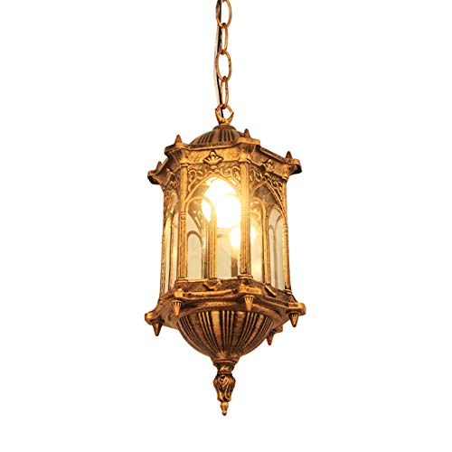 Antik Hängeleuchte asserdichte Außenleuchte Vintage Lampenschirm aus Glas Dekor Pendelleuchte für Terrasse Garten,Hof, Balkon, Villa.Bronzefarbe (Ohne Glühbirne)