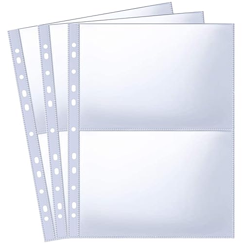 30 Pack 120 Taschen A4 Foto Hüllen für A4 2/3/4 Ringbuch, Transparente Postkartenhüllen, 2 Fächer, Doppelseitiger 2 Taschen Foto Seitenschutz,Top Loading Fotoalbum Nachfüllseiten Foto A5(219x152 mm)