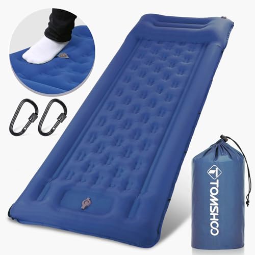 TOMSHOO Isomatte Camping Outdoor, Aufblasbare Luftmatratze Matratze mit Integrierten Fußpresse Pumpe, Kissen, Karabiners, Aufbewahrungstasche, Campingmatrazen Schlafmatte, Farbe Blau