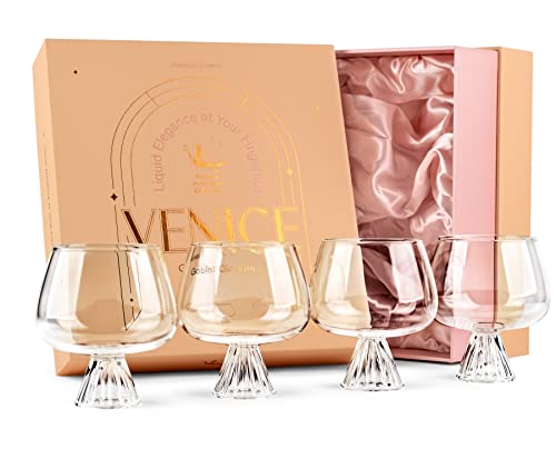 GLASSIQUE CADEAU Moderne Venice Ballon Gin Tonic + Aperol Spritz Cocktailgläser | 4er Set | 500 ml Bubble Cocktail Gingläser aus Borosilikat | Große Kelch Gläser