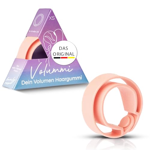 Volummi Haargummi – Innovativer Zopfgummi für sichtbar mehr Volumen im Pferdeschwanz – Starker Halt & schonend für Haare – Das Original Made in Germany [Lovely Rose XS für sehr dünnes Haar]