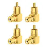 4 Stück Cinch Adapter 90 Grad, RCA 90° Winkelstecker Konverter Vergoldet, RCA Rechtwinkliger Cinch Stecker auf Buchse Adapter, für Audio Videogeräte Enge Räume und Kabelführung, 2 Rot 2 Schwarz