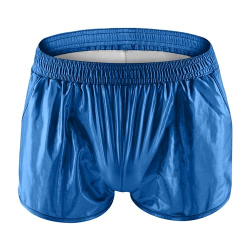 Herren Shorts Extra Kurz glänzendes Material locker bequem einfarbig lässig beliebte Mesh(Blau,XXL)