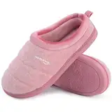HomeTop Damen Bequeme Gesteppte Hausschuhe Weich Rutschfest Wolle-ähnliche Memory Schaumstoff Schlafzimmer Hausschuhe Sanftes Rosa,42-43 EU