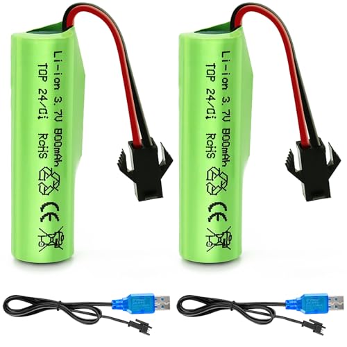 Tosiicop 3.7V 800mah Li-ion Akku 2 Stück - RC Rechargeable Lipo Battery mit USB Ladegerät SM-2P Stecker 3.7 Volt Wiederaufladbar Lithium Batterie für RC Auto E35 DE38 DE40 DE44 DE50 DE55 TM141 TB202