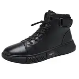 Herren-Stiefeletten, Schnürstiefel, Leder, wasserdicht, modisch, einfarbig, schwarz, Herren-Stiefeletten, bequem, Outdoor, Walking, Joggingschuhe, leicht, zum Reinschlüpfen, Freizeitschuhe, Stiefel