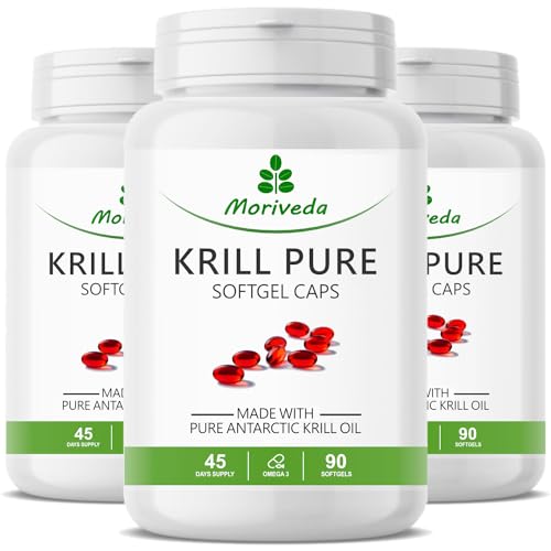 Krillöl Kapseln - 1000mg PURE Krill Öl für 135 Tage - mit Astaxanthin Omega 3-6 EPA DHA Cholin Phospholipide - Moriveda 3x 90 Kapseln