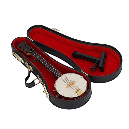 Glomora Mini Gitarre Deko, Miniatur-Banjo-Modell Im Maßstab 1:12, Konstruktion aus Lindenholz, Inklusive Ständer Und Aufbewahrungsbox, Ideal Für Geschenke Und Dekoration