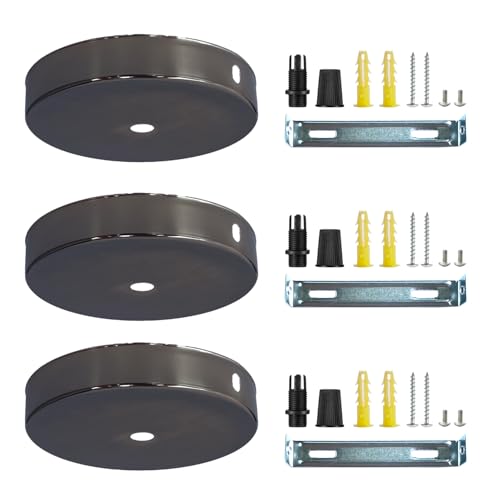 Zzcy 3 Stück Schwarz Metall Kabelabdeckung Deckenlampe Baldachin 100 x 2mm Deckenbaldachin Rund Verteilerbaldachin Schwarz Metall Deckendose Rosette mit Zugentlastung Klemmnippel