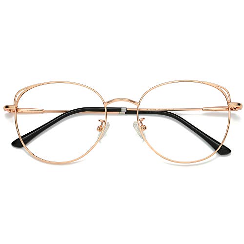 SOJOS Brille mit Blaulichtfilter Blockieren Blaue Licht von PC, TV und Handy Katzenauge ohne Sehstärke Computer-Brille SJ5027 She Young mit Rose Gold Rahmen/Anti-Blaulicht Linse