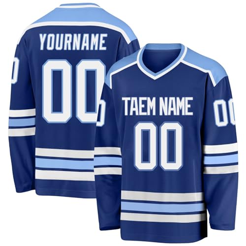 Eishockey-Trikot, personalisierbar, bedruckt, langärmelig, Hockey-Trikot, Bekleidung für Hockey-Fans, Herren, Damen, Jugendliche, 1-Blau, L
