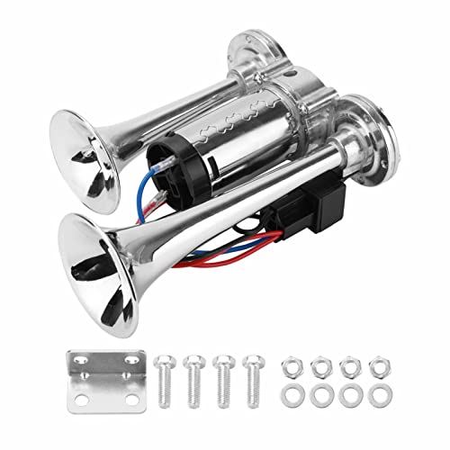 Trintion Autohupe 600DB LKW Hupe Doppelrohr Lufthorn Super lautes Doppelrohr-Drucklufthorn-Kit 12V Autolautsprecher für Alle 12V Fahrzeuge LKW Zug Auto van Boot Motorrad Zinklegierung