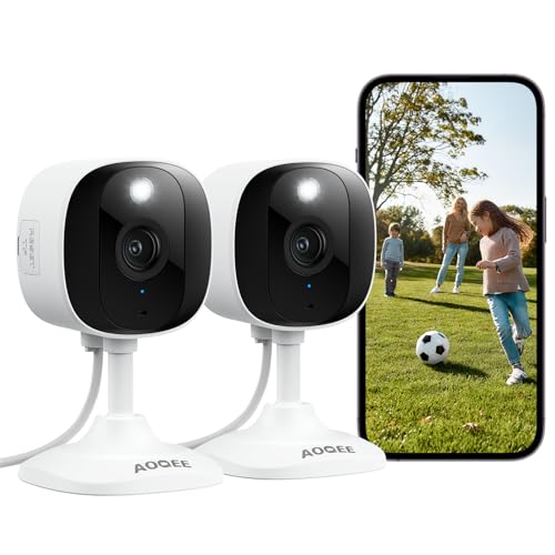 AOQEE 2K Überwachungskamera Aussen/Innen - Kamera Überwachung Aussen, WLAN Camera Indoor/Outdoor, Hundekamera mit App IP65 Wasserdicht, Farbnachtsicht, SD/Cloud-Speicher, kompatibel Alexa, C1, 2er Set