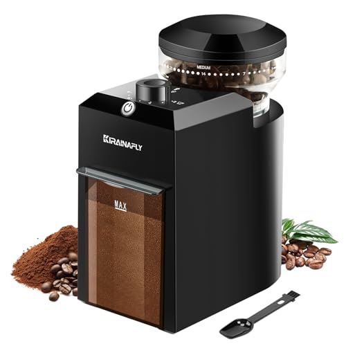 KIRAINAFLY Elektrische Kaffeemühle, einstellbare Kaffeemühle mit 28 präzisen Mahlgradeinstellungen für French Press, Filterkaffee und Espresso, 12 Tassen (Schwarz)