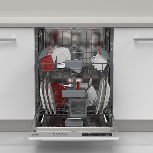 Sharp QW-NI14I47DX-DEVollintegrierbarer Geschirrspüler 60cm / D / 13 Maßgedecke - genügend Platz für das Geschirr / 5 Programme/Halbe Beladung/Startzeitvorwahl/AquaStop/Edelstahl