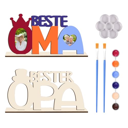 Holzbuchstaben Bastelset OPA und OMA Bilderrahmen, OPA OMA Geschenk Geburtstag Weihnachten, Holzbuchstaben Bastelset mit Farben and Pinsel