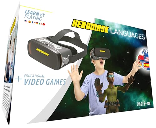Heromask Virtual Reality Brille Kinder + Sprachenlernen [Geschenke für Kinder]: Spanisch, Englisch etc. Lernspiele für Kinder von 5-12 Jahren. Pädagogisches Spielzeug, iOS
