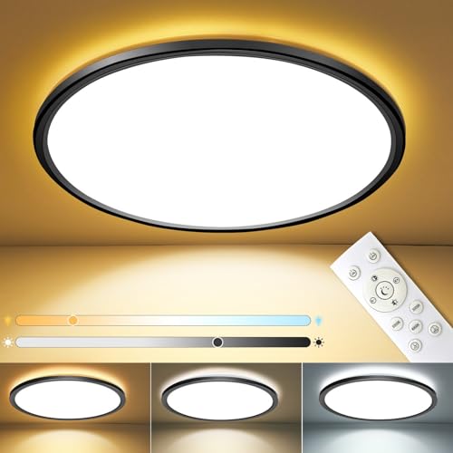 NEEMOSI 24W LED Deckenleuchte Flach Dimmbar, Ø29cm 2800LM Deckenlampe Ultraflach mit Fernbedienung, Decke Lampe mit Warmweiß Kaltweiss für Wohnzimmer Schlafzimmer Badezimmer Küche (Schwarz)