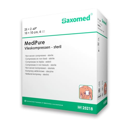Saxomed Sterile Kompressen 10x10 cm-50 Stück Wundkompressen Saugkompressen 10x10 steril-Wundauflagen steril Wundauflage nicht haftend-Vlieskompressen Ideal für Erste Hilfe & Pflege