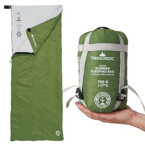 Trinordic 700g Ultraleicht Deckenschlafsack – mit Anti-Klemm-Reißverschluss – Kompakte Schlafsack Sommer für Erwachsene – Outdoor Wandern, Rucksackreisen, Bikepacking und Reisen