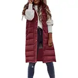 Generisch Mäntel Damen Winter Elegant Jacke Westen Damen Winter Ärmellose Mantel Weste Langer Hoodie Warmer Daunenmantel mit Taschen Outdoorjacke Modern Freizeit Warm Halten Mantelweste (L)