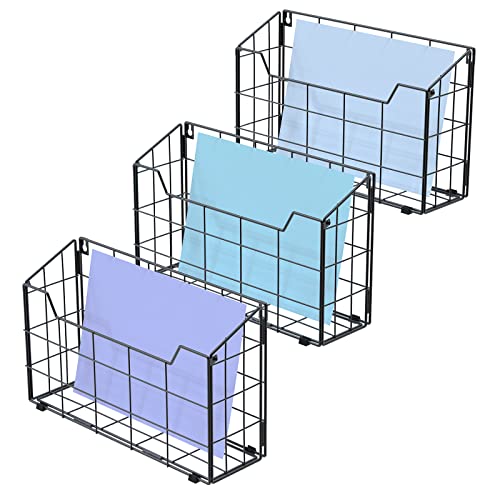 Univivi Groß Zeitschriftenhalter Wand, Zeitungshalter Wand Metall für A4 Post Brief, Prospekthalter Wand & Schreibtisch im Küche Wohnzimmer Büro Badezimmer, Zeitungsständer Wand Schwarz -3 Packungen