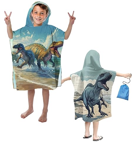 Aiorber Kinderbadetuch mit Kapuze, Strandtuch aus Mikrofaser, 76x76cm Kinderbadetuch Poncho, ideal für Mädchen, Jungen und Kleinkinder mit Dinosaurier-Motiven