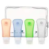 Moko Reise Flaschen Set, 4 Stück Silikon Auslaufsicher Reisebehälter Leckdichte Nachfüllbare Reiseflaschen BPA Frei Travel Bottle für Shampoo Toilettenartikel Spülung Pflegeprodukten, 3.1 OZ(89ml)