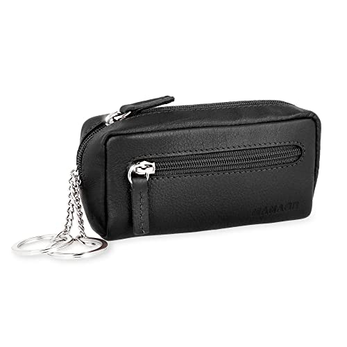 MANAGE XXL Schlüsseltasche Leder Schwarz für Damen und Herren - Schlüsseltasche mit Münzfach - echtleder Schlüsseletui Schlüsselmäppchen keychain Unisex Schlüssel Autoschlüssel Schwarz