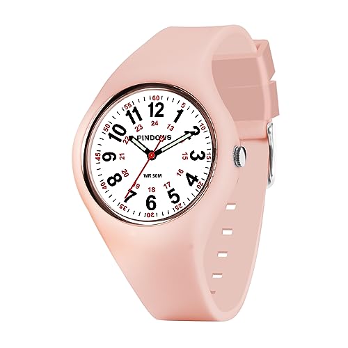 PINDOWS Analoge Quarzarmbanduhr Silikonband für Damen, Junge Damen und Studierende; leicht ablesbar, wasserfest, Unisex-Armbanduhr, leuchtendes Zifferblatt.