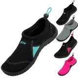 BESTIF Badeschuhe Herren Damen | Schwimmschuhe Neopren Wasserschuhe Kordelzug | Leicht und Bequem | Gr. 36-45 (Schwarz-Türkis, 38)