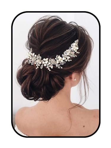 Vakkery Braut-Haarschmuck mit Ranken, silberfarbene Kristall-Perlen, Kopfschmuck, Braut-Haarschmuck für Damen und Mädchen