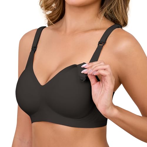 CMTOP Still BH Damen Ohne Bügel, Seidig Glatt Schwangerschaft BH Komfort-Schwangerschafts-BH Weiche Nahtloser Mutterschaft BH Abnehmbarer Schultergurt Nursing Bra zum Schlafen und Stillen(Schwarz,L)