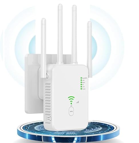 1200Mbit/s WLAN Verstärker, WLAN Repeater Dual Band WLAN Verstärker Signalverstärker mit 1 LAN Port, 1 WAN Port, WPS,3dBi x4 Antennen kompatibel zu Allen WLAN Geräten