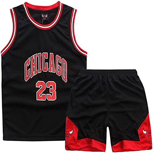 DaceStar Basketball Kinder Trikot 2 Stücke,Jungen Basketball Trikot Kinder,Schwarz Basketball Kleidung Kinder,Basketball Kinder Kleidung Jungs,Basketball Jersey + Basketball Shorts Kinder(L)