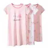 Amur Leopard 3er-Pack Mädchen Nachthemd Nachtwäsche Kinder Prinzessin Nachtkleid mit Cartoon Katze Druck Sleepwear Nightdress, Kurzarm 3 Stück, 134-140 (Etikettgröße:140)