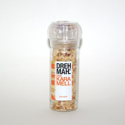 DREHMAHL© Karamell-Zucker in der Mühle (75g) | für Kaffee und Süßspeisen | Feinkost-Zucker mit Karamell Aroma | Drehmühle mit Aromazucker (Karamell)