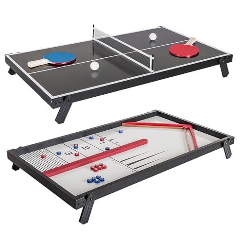 HLC 2 In 1 Kleine Tischtennisplatte und Shuffleboard Bowling Curling Spiel Curling and Shuffleboard Table-Top Game 102 * 59 * 4 cm