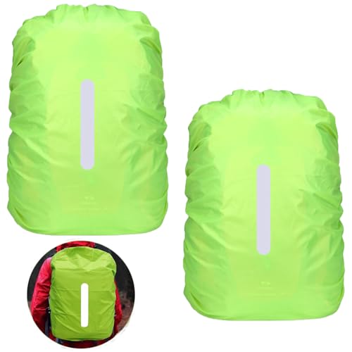 2 Stück Rucksack Regenschutz, Regenschutz, Rucksack, Regenschutz für Schulrucksack, Regenschutz, Regenhülle Rucksack, Rucksack überzug Reflektierend für Wandern, regenschutz schulranzen (Green) ﻿