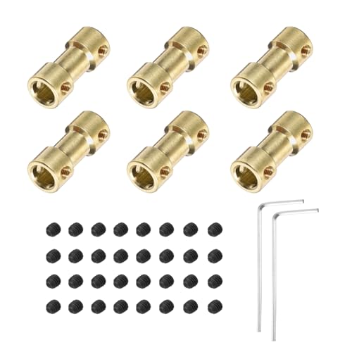 QUARKZMAN 6 Stück 6mm auf 6mm Messing Wellenkupplung Verbindungsstück mit Schrauben und Sechskantschlüssel Flexibler Motorwellenkupplung für Autoreifenwellenmotor