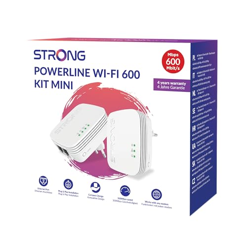 STRONG Powerline 600 Adapter, Internet über die Steckdose, 600 Mbit/s Powerline, WLAN Verstärker mit 300 Meter Reichweite, Kompatibel mit Allen Standard Modems und Routern, POWERLWF600DUOMINI