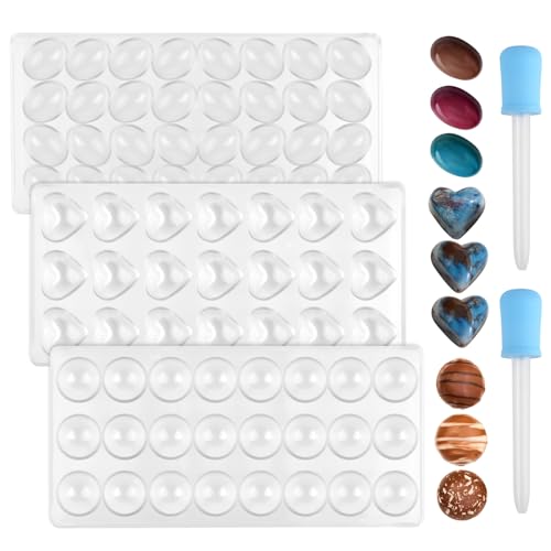 Kigift Schokoladenform, 3D, Polycarbonat, Transparent, 3 Stück, Elliptisch, Rund, Herzförmig