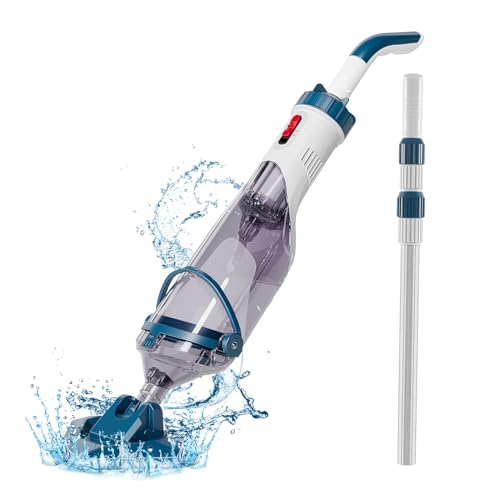 Enhulk Poolsauger mit Akku, Pool Bodensauger mit Betriebsdauer bis zu 60 Minuten, Poolreiniger mit Filter, Teleskopstange, Absaugung bis zu 4200L/H, Ideal für oberirdische Pools/Spas usw, Blau