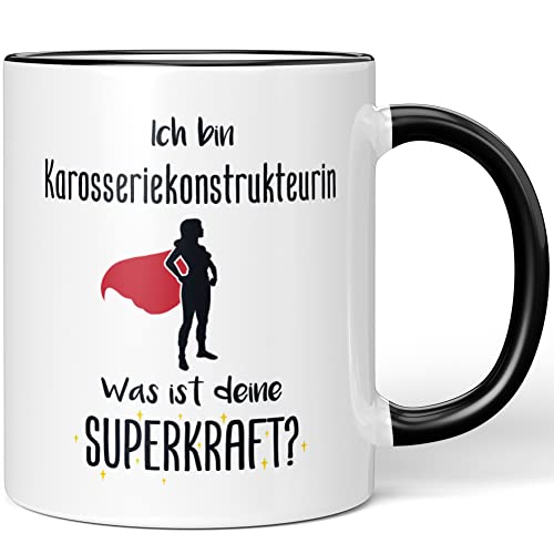 JUNIWORDS Tasse, Ich bin Karosseriekonstrukteurin. Was ist deine Superkraft?, Schwarz (5934812)