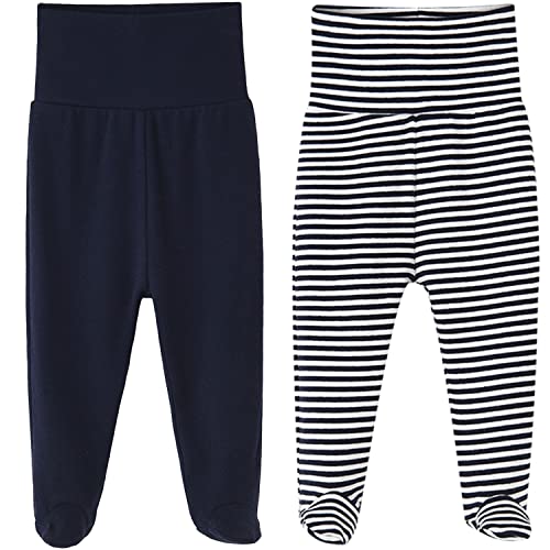 HahaNice Babyhose mit Fuß Baby Hose Jungen Mädchen Leggings Kleidung 0-3 Monate Marineblau, 2er-Packung