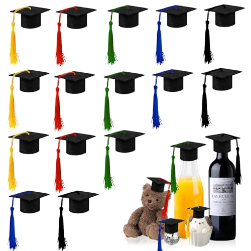 15 Stück Mini Weinflasche Deko, Doktorhut Form mit Quasten, Kleiner Abschluss Hut, Filz Doktorhut Promotion, Graduation Hat, Weinflasche Graduation Deko für Graduation Party Kappe Kunst DIY Handwerk